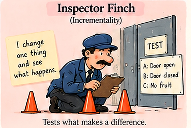 Inspector Finch carefully examining the service door