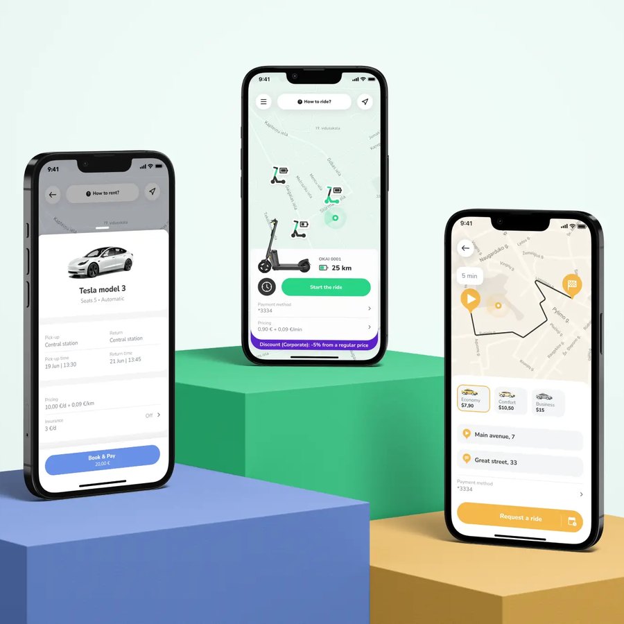 Atom Mobility rakendus kolmel telefonil