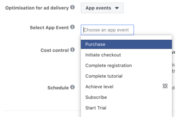 Optimizing for App events in FB