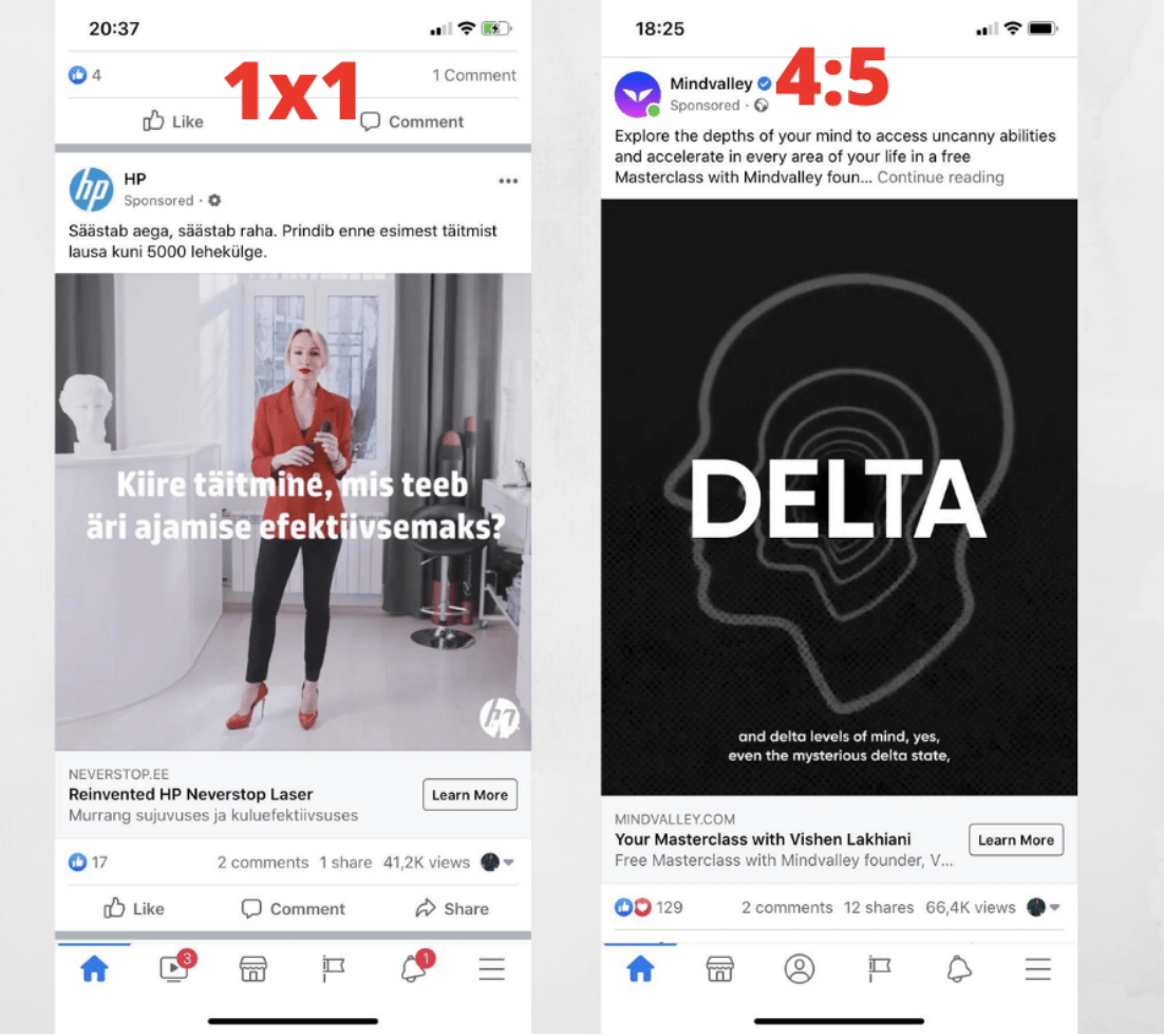 1x1 vs 4:5 ratio Fb ads